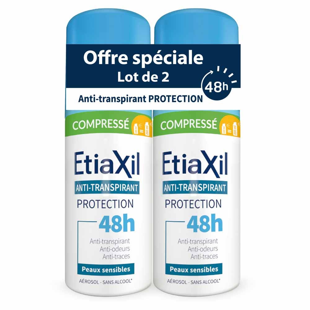 Etiaxil Anti-Transpirant Aérosol Compressé Protection 48h Peaux Sensibles 2x100ml