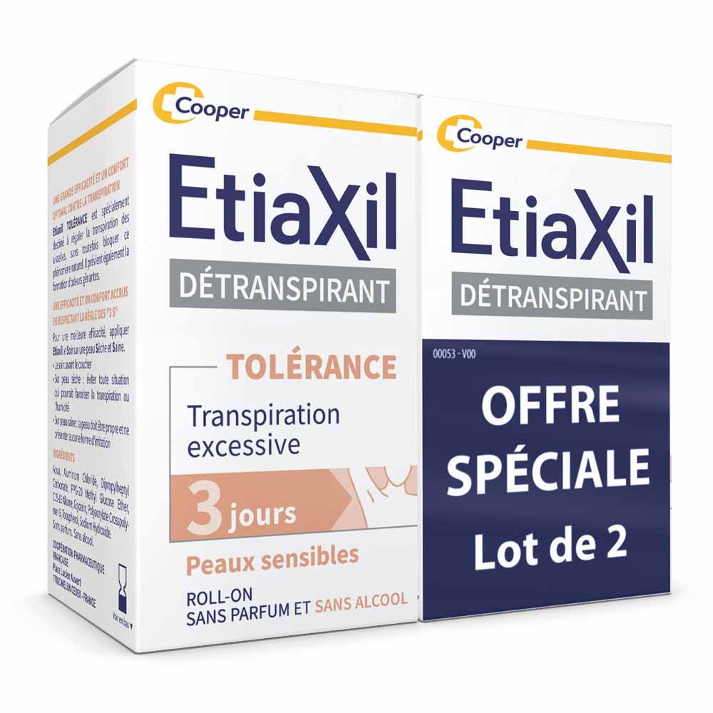 Etiaxil Detranspirant Déodorant Roll-On 3 Jours Peaux Sensibles 2x15ml