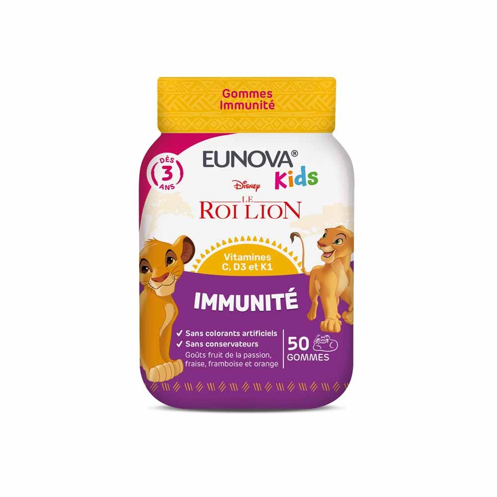 Eunova Kids Gommes Immunité Le Roi Lion Goûts Fruit De La Passion Fraise Framboise Et Orange 50 gummies