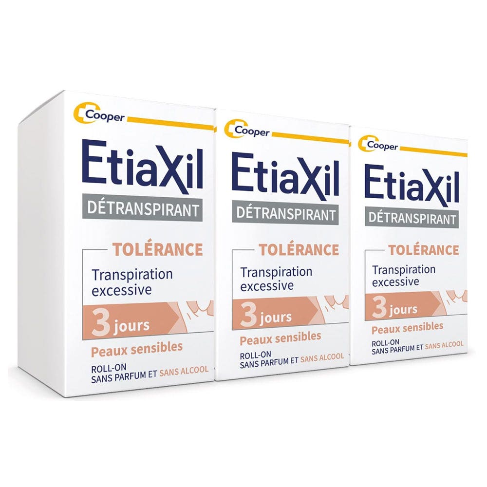 Etiaxil Detranspirant Déodorant Roll-On 3 Jours Peaux Sensibles 3x15ml
