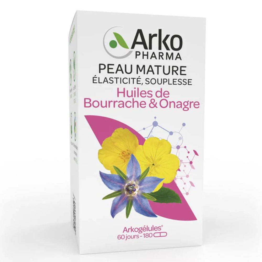 Arkopharma Arkogélules Huile d'Onagre et Bourrache Peau Mature 180 Gélules