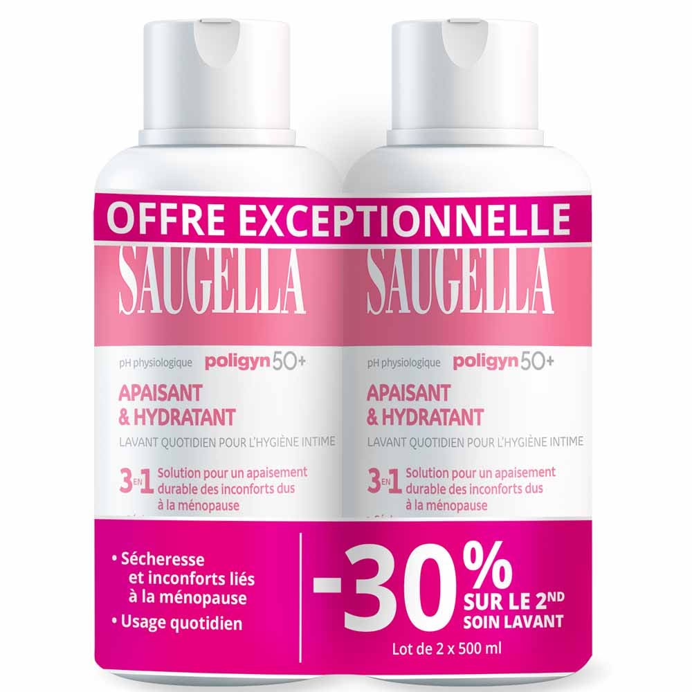 Saugella Poligyn 50+ Soin Lavant Intime 3en1 Menopause 2x500ml