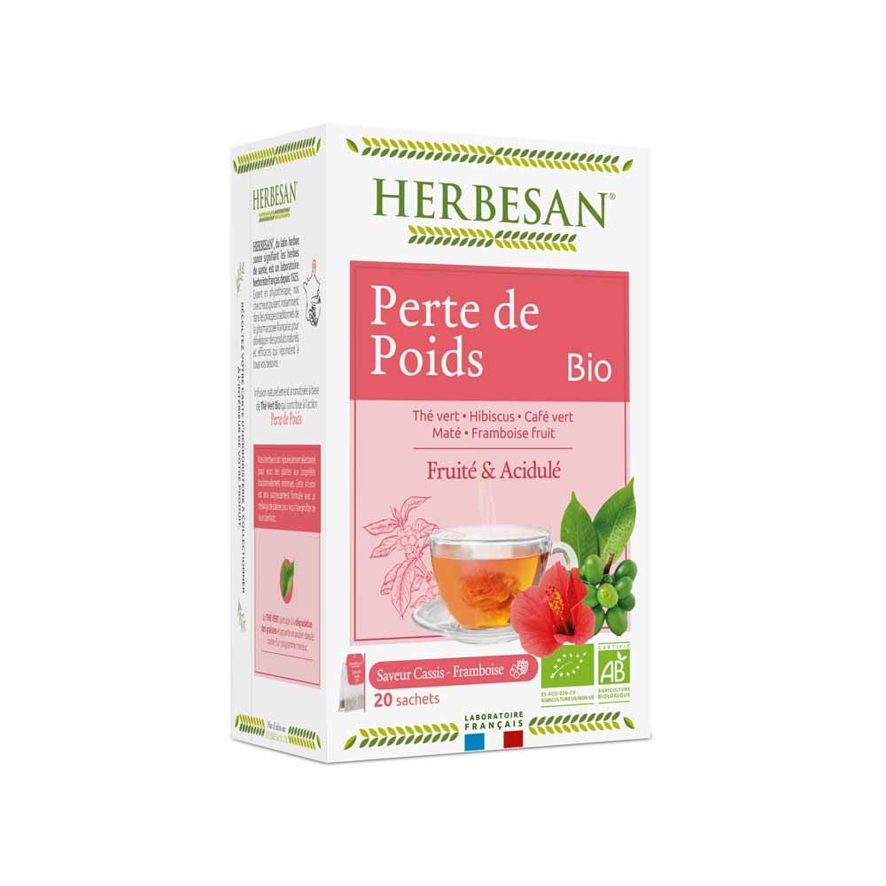 Herbesan Infusion Mate Perte de Poids Bio Saveur Framboise 20 sachets