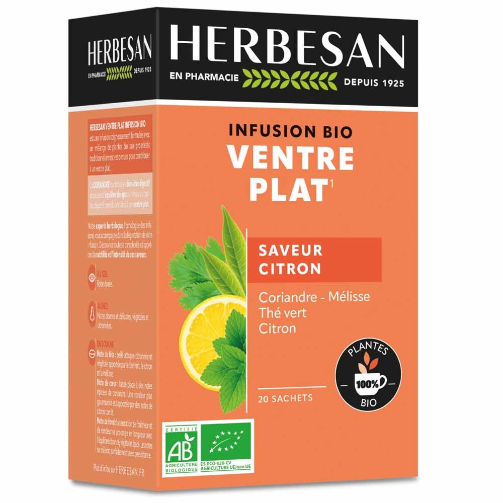 Herbesan Infusion Coriandre Ventre Plat Bio Saveur Citron 20 sachets