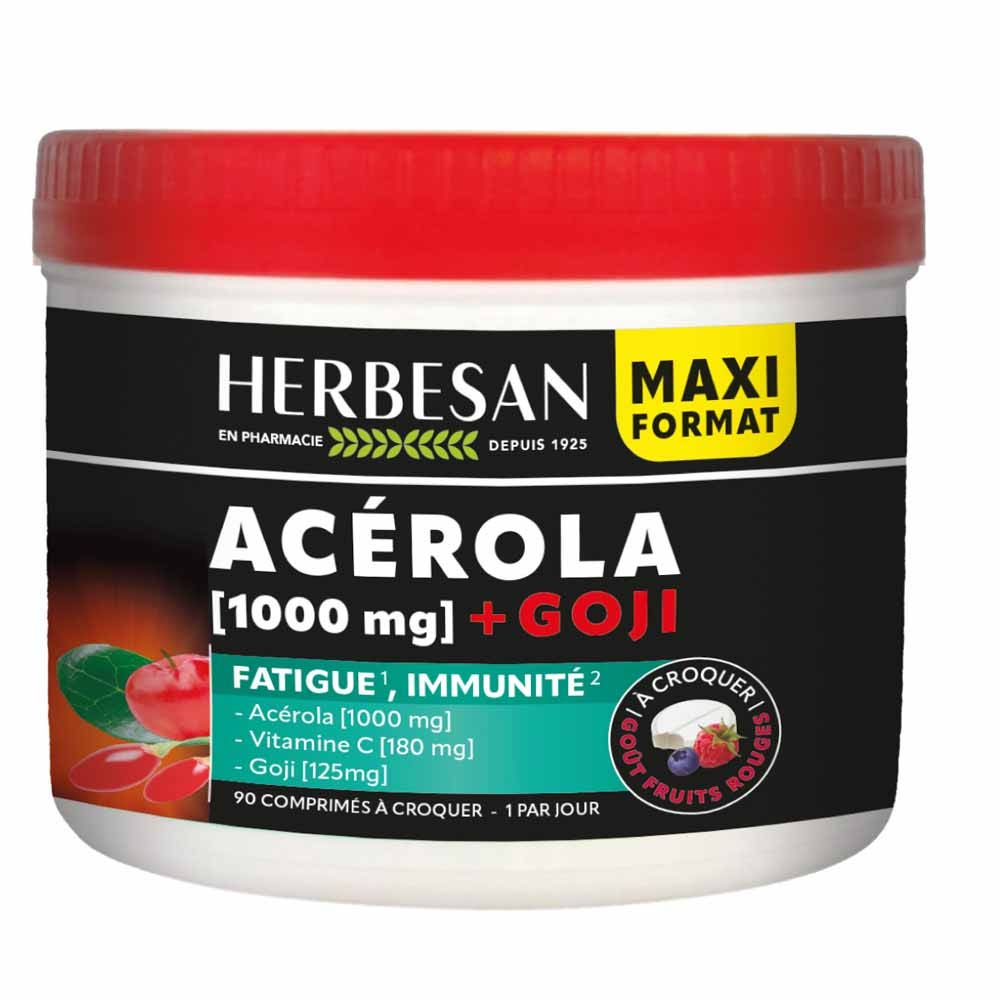 Herbesan Acérola 1000mg Vitamine C 180mg et Goji 125mg 90 comprimés à croquer