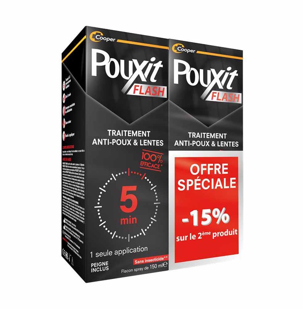 Pouxit Flash Traitement Anti-Poux et Lentes 2x150ml