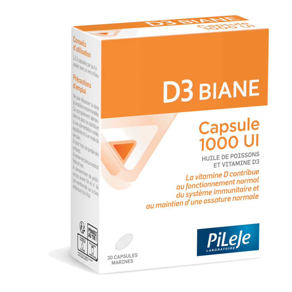 Pileje D3 Biane Vitamine D3 1000UI 30 capsules marines