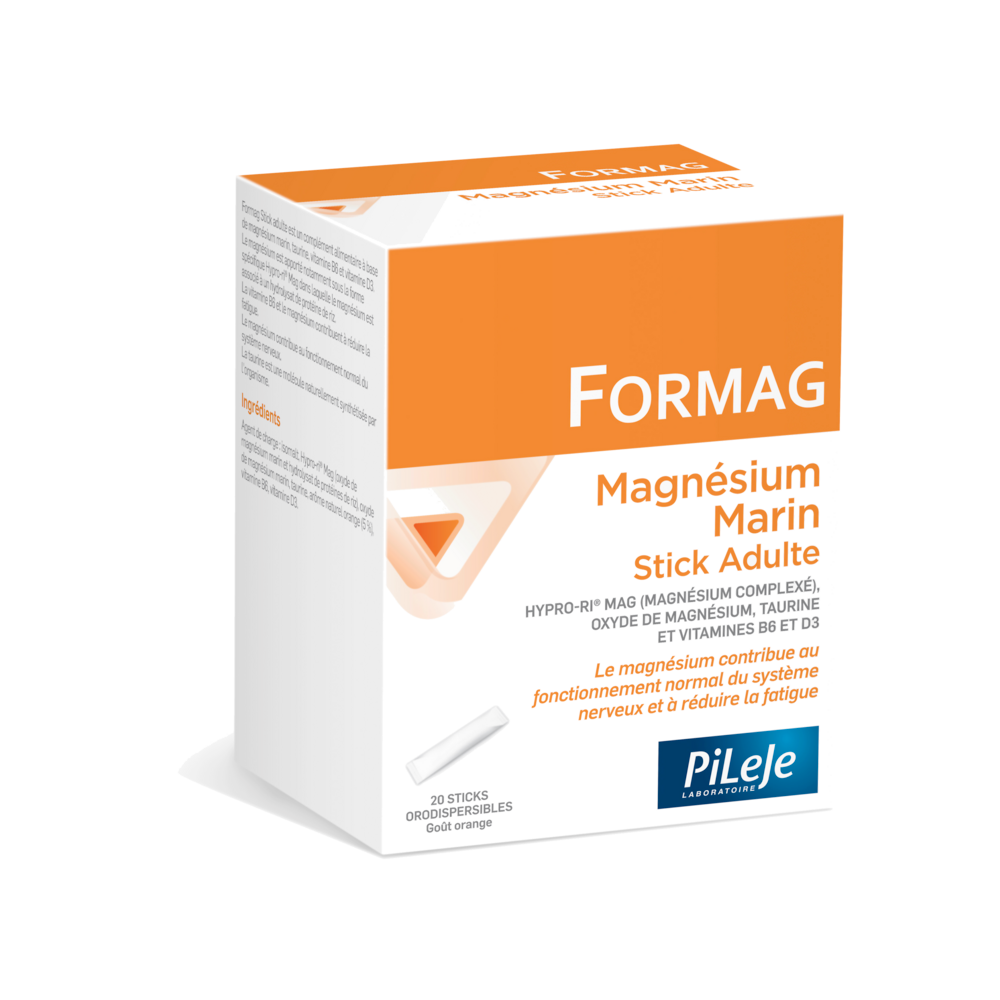 Pileje Formag Magnésium, Taurine, Vitamine B6 et Vitamine D3 Adulte 20 Sticks Orodispersibles