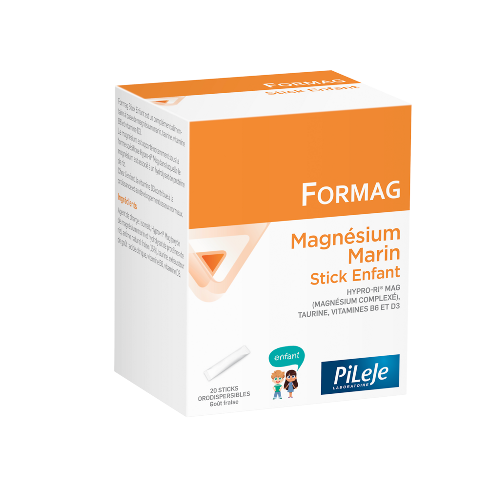 Pileje Formag Magnésium, Taurine, Vitamine B6 et Vitamine D3 Enfant 20 Sticks Orodispersibles