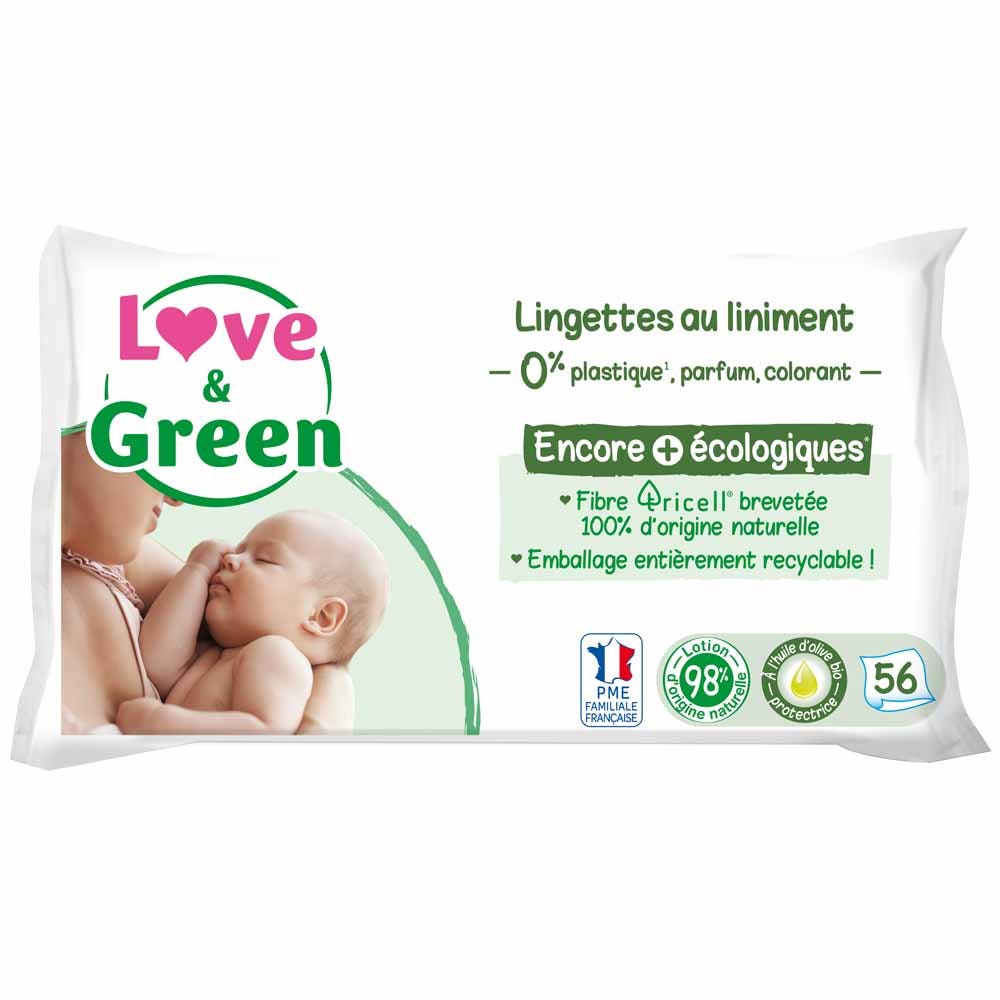 Toilette bébé au liniment 56 lingettes Spécial change Love&Green