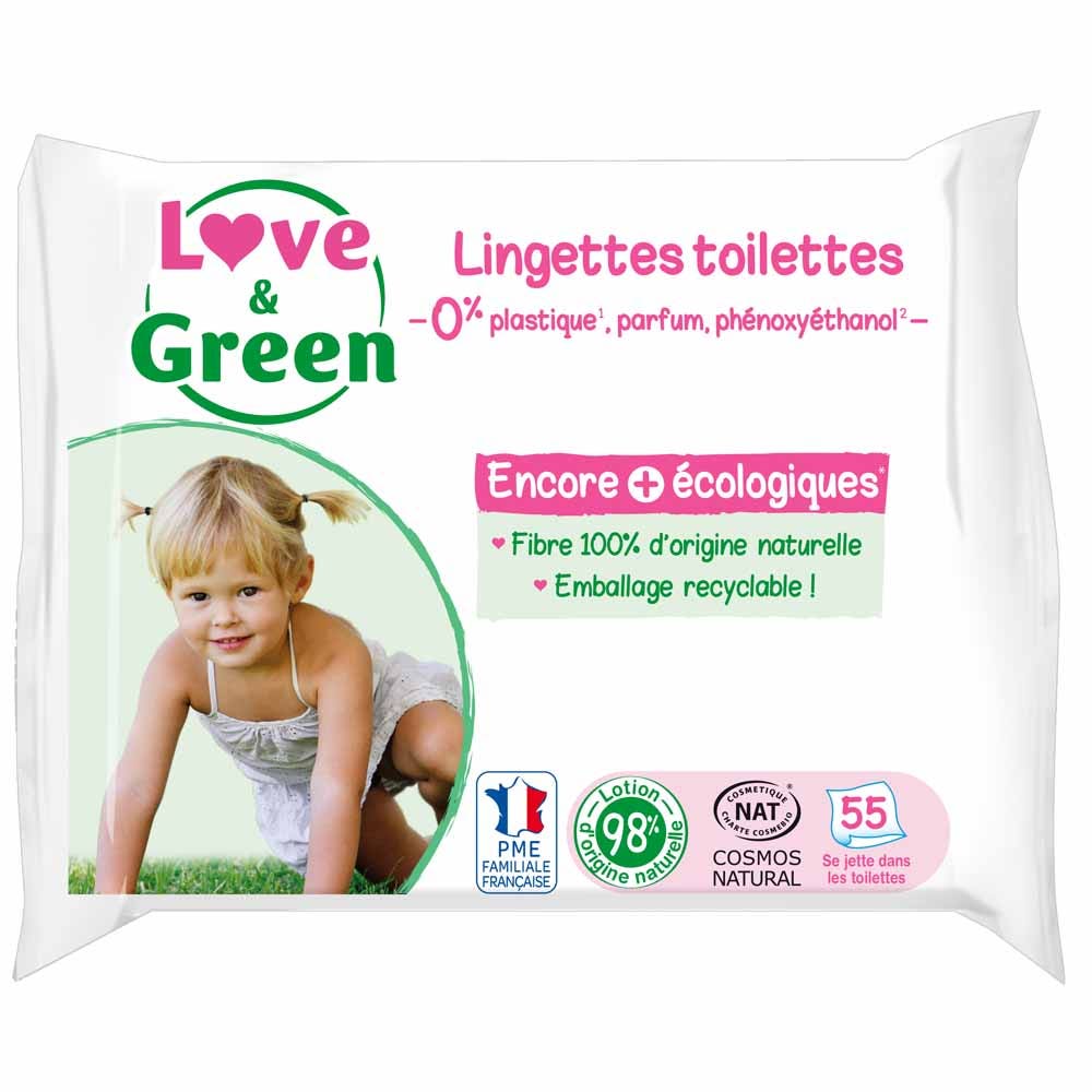 toilettes hypoallergéniques 55 lingettes Love&Green