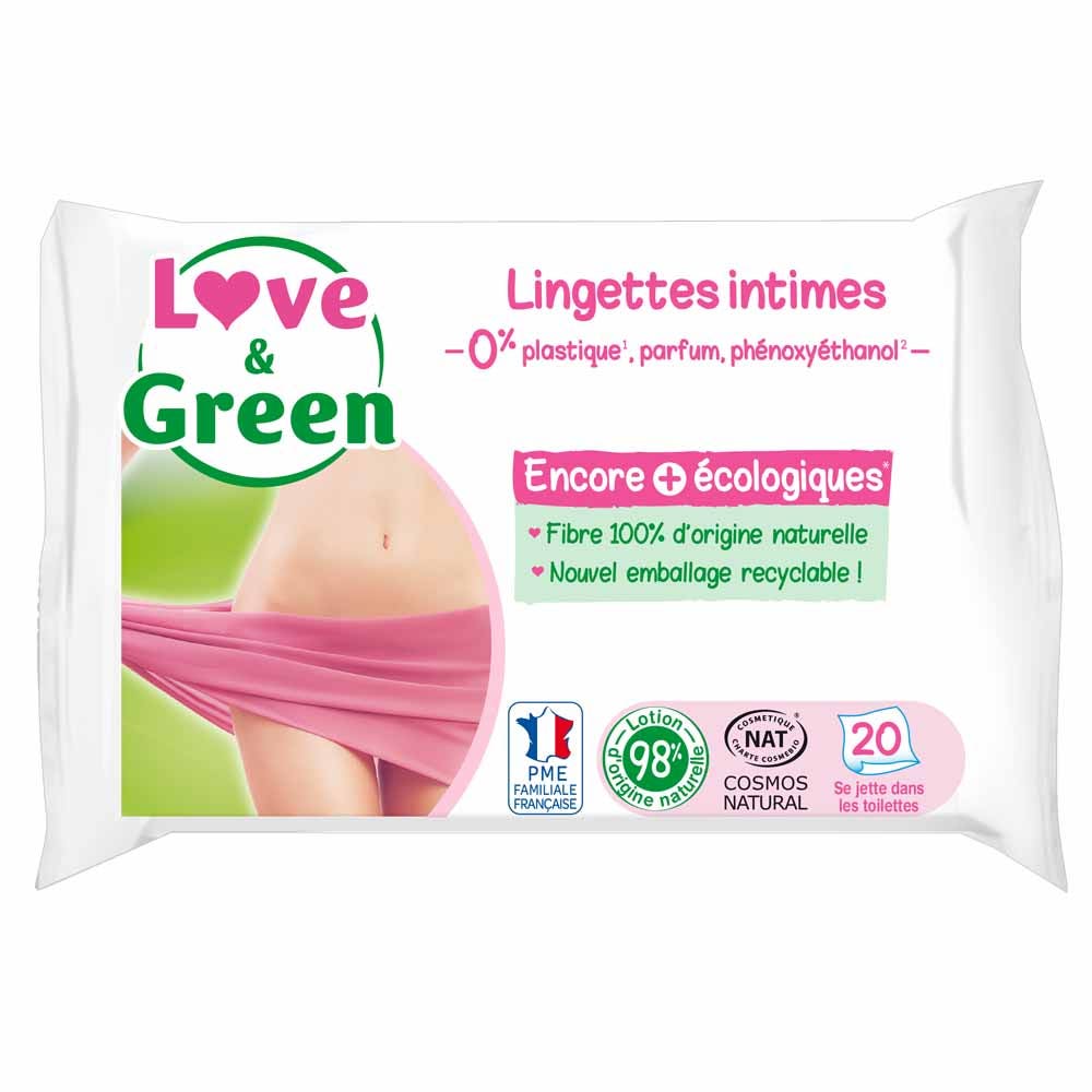 Toilette intime 20 lingettes apaisantes Love&Green