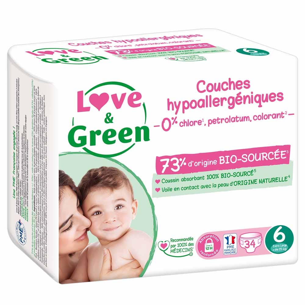 Taille 6 Extra Large 34 couches + de 15kg Love&Green