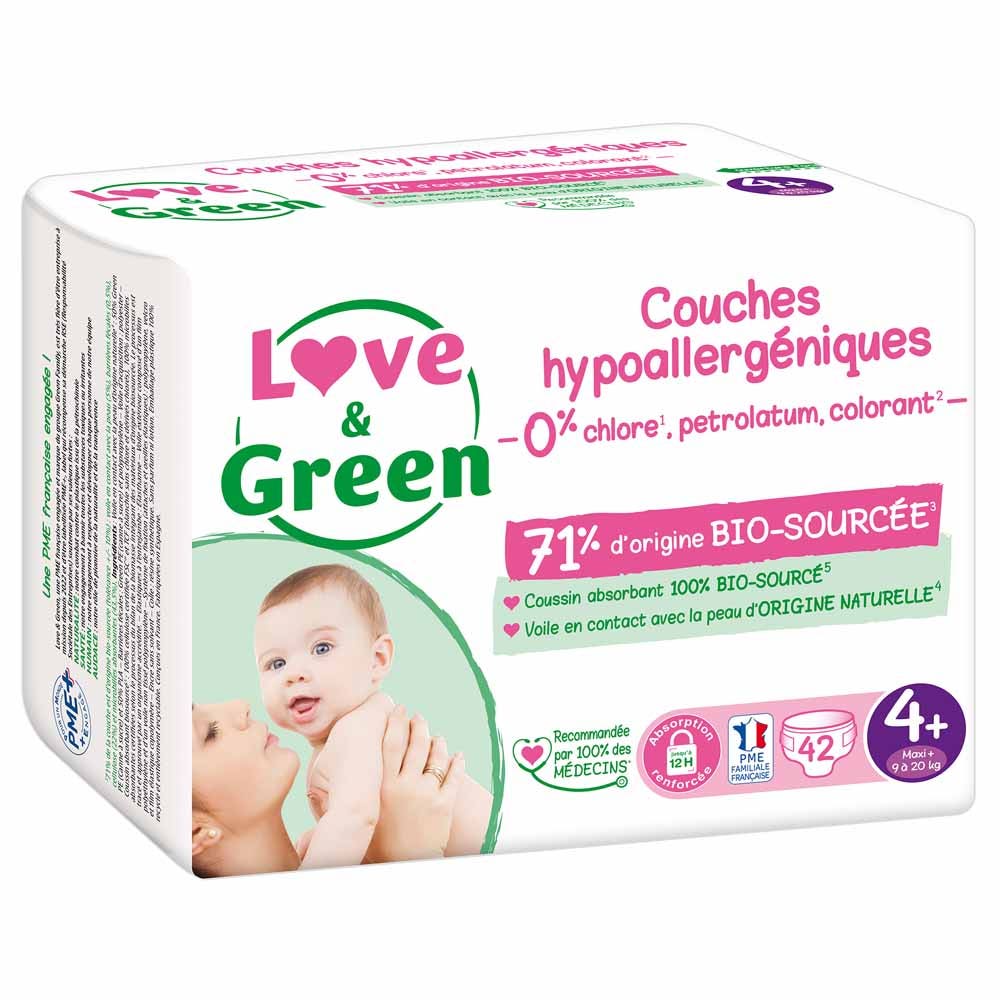 Taille 4+, Maxi Plus 42 couches 9 à 20kg Love&Green