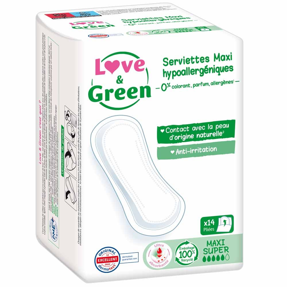 MAXI SUPER 14 serviettes Anti-irritations Love&Green