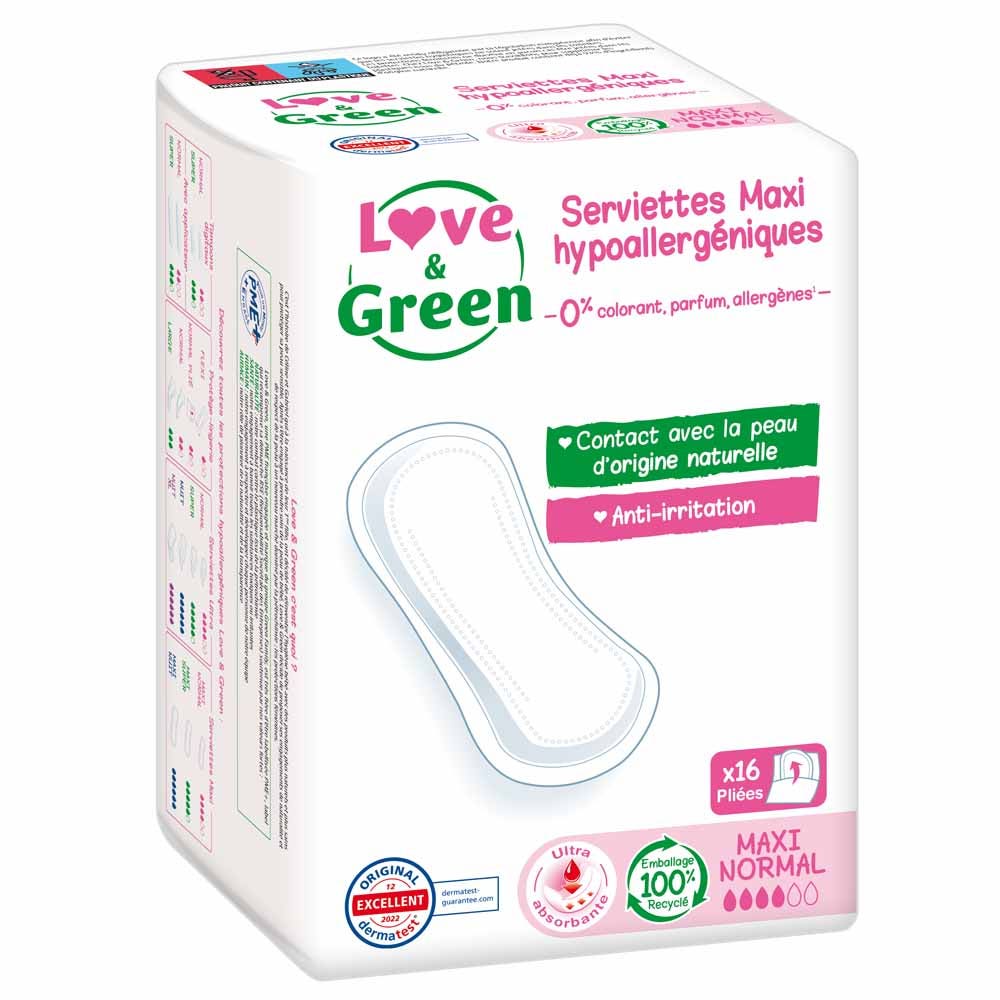 MAXI NORMAL 16 serviettes Anti-irritations Love&Green