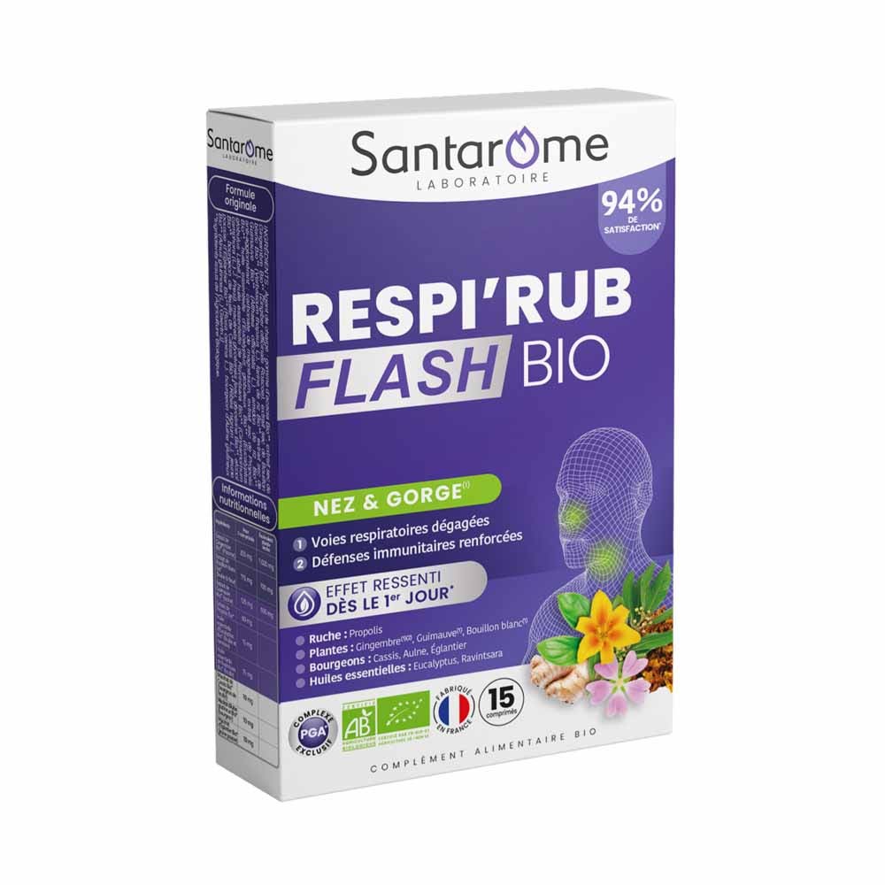 Santarome Respi'Rub Flash Bio Anti coup de froid 15 comprimés