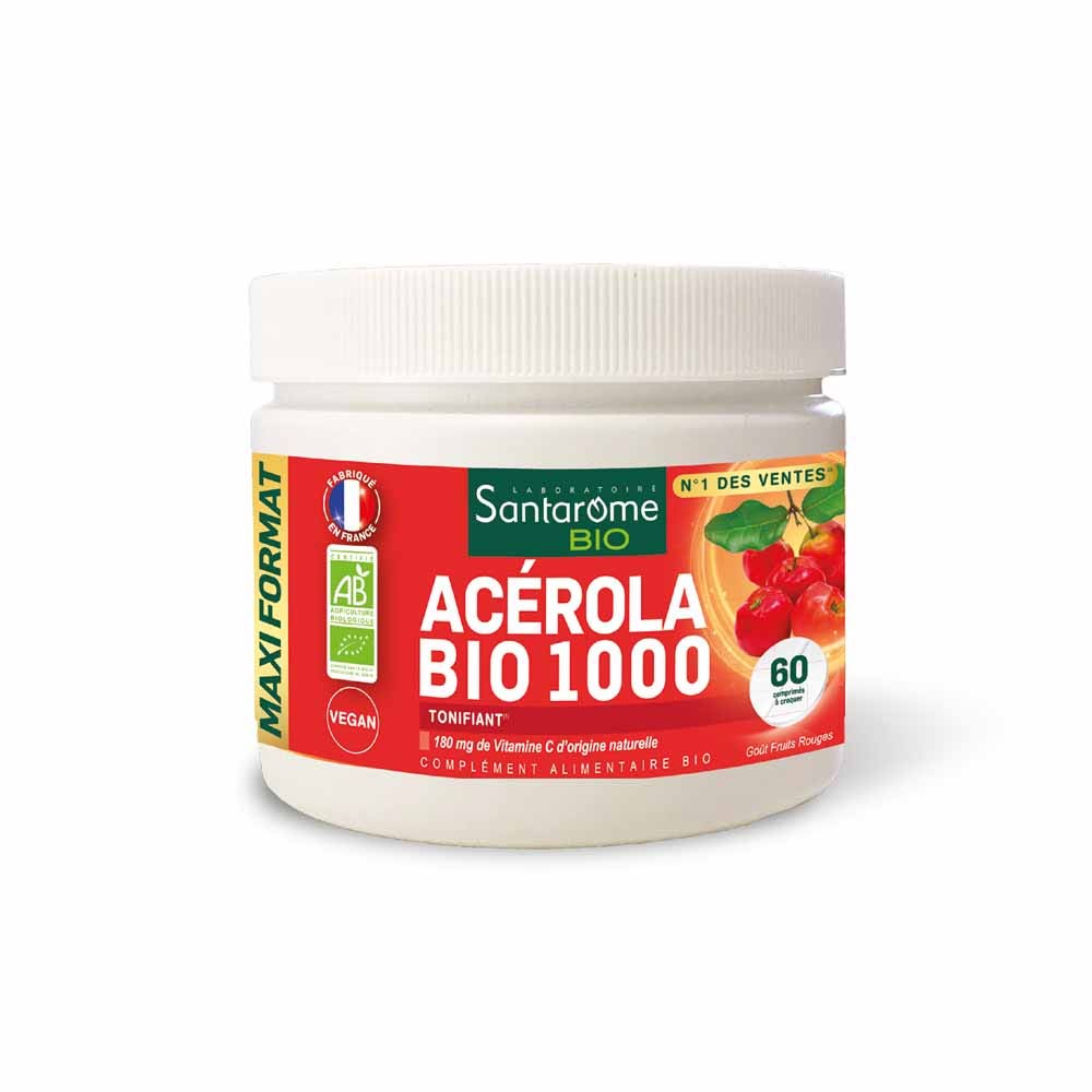 Santarome Acérola Bio 1000 Vitamine C naturelle 60 comprimés à croquer
