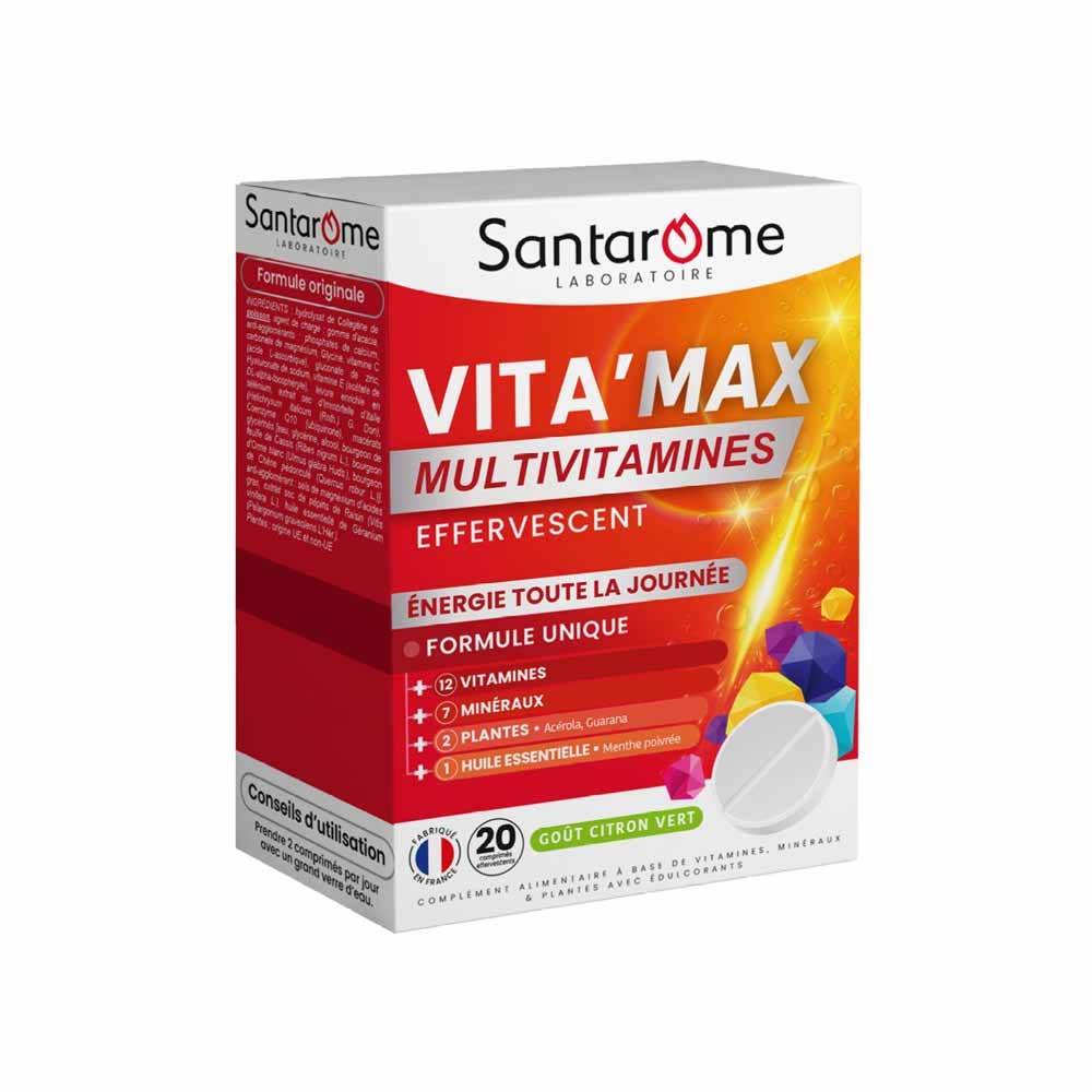 Santarome Vita'max Multivitamines A Partir de 12 Ans Goût Citron Vert 20 Comprimés Effervescents