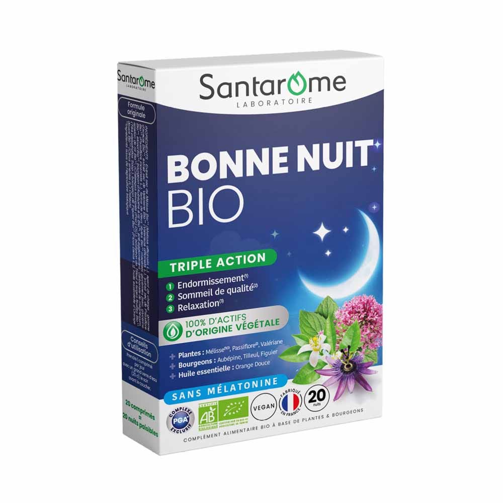 Santarome Bonne Nuit Triple Action Sans Mélatonine Bio 20 Comprimés