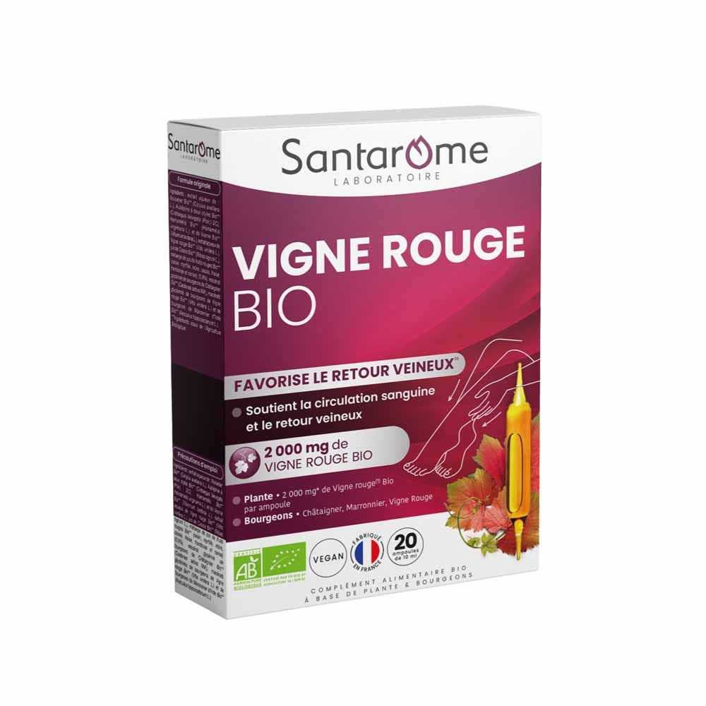 Santarome Vigne Rouge Favorise Le Retour Veineux Bio 20 Ampoules de 10ml