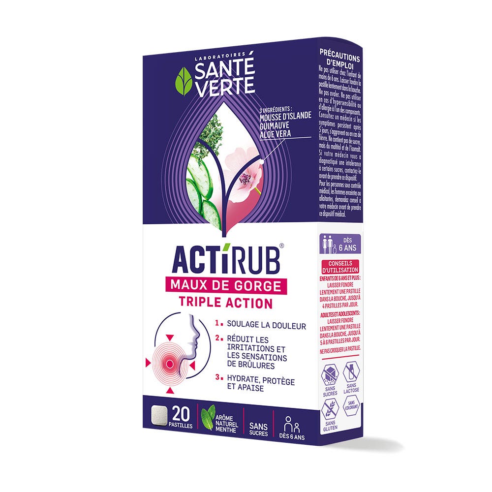 Sante Verte ActiRub Maux de Gorge Triple Action 20 Pastilles