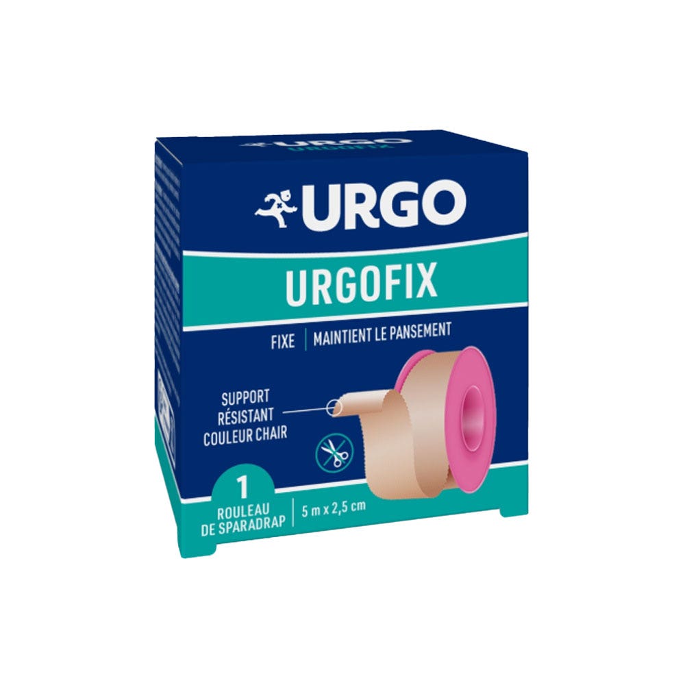 Urgo Urgofix Sparadrap Adhésif Tissu Résistant Chair 5mX2.5cm 1 rouleau