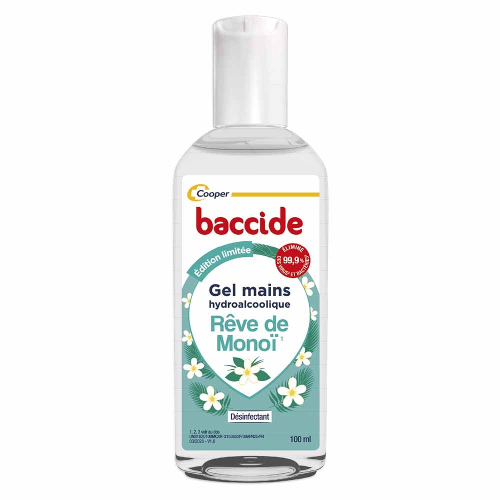 Baccide Gel Mains Désinfectant Hydroalcoolique Monoï Peaux sensibles 100ml