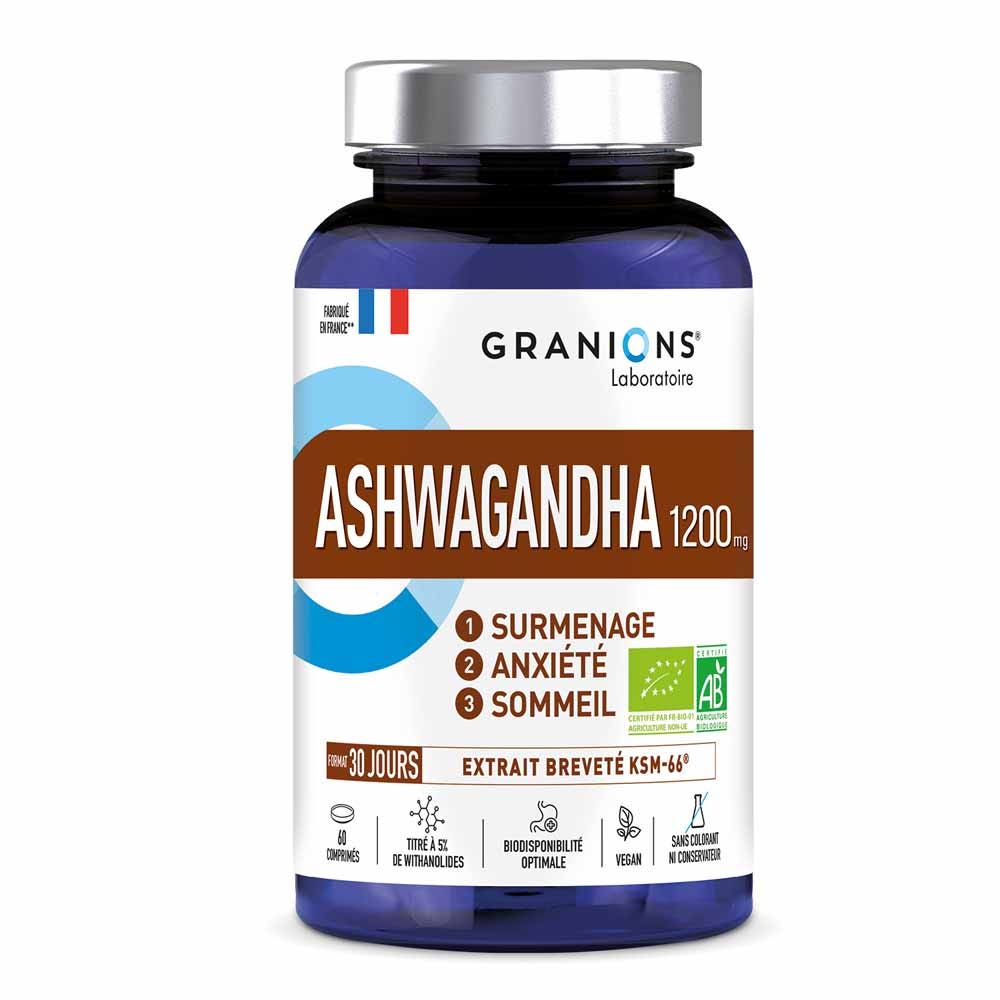 Granions Ashwagandha Bio 1200mg Surmenage, anxiété et sommeil 60 comprimés