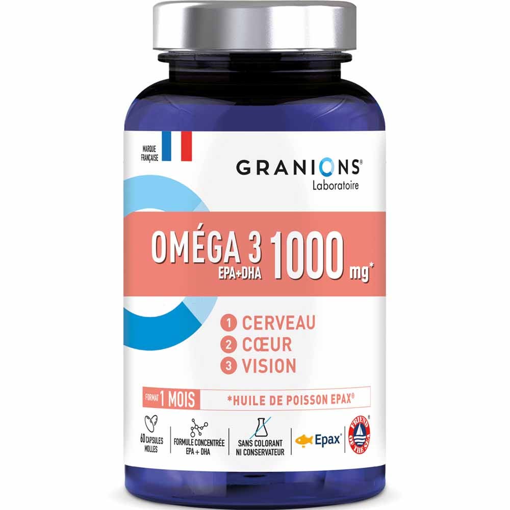 Granions Oméga 3 1000mg Cerveau Coeur & Vision 60 capsules