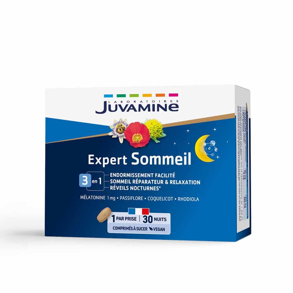 Juvamine Sommeil 3 en 1 Mélatonine + Plantes 30 Comprimés À Sucer