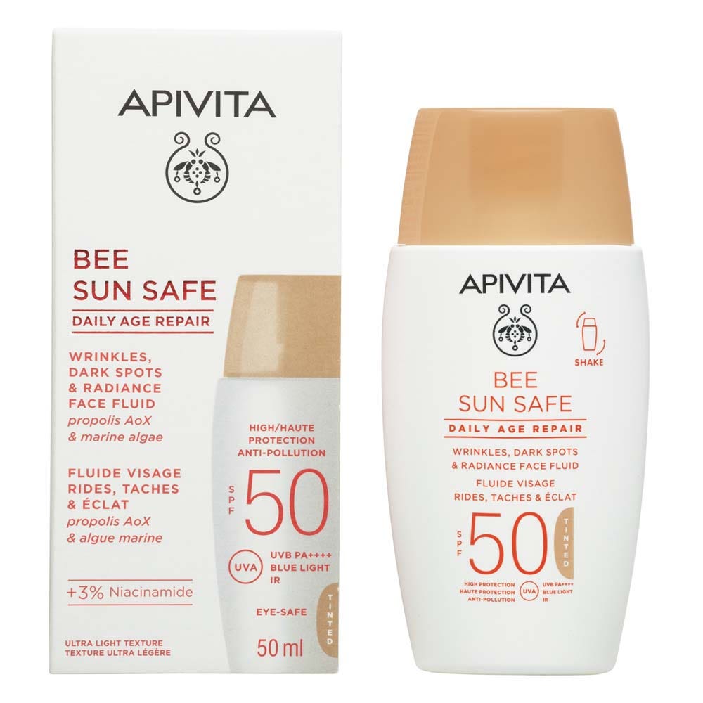 Apivita Bee Sun Safe Fluide Visage Rides Taches & Éclat SPF50 Teinté 50ml