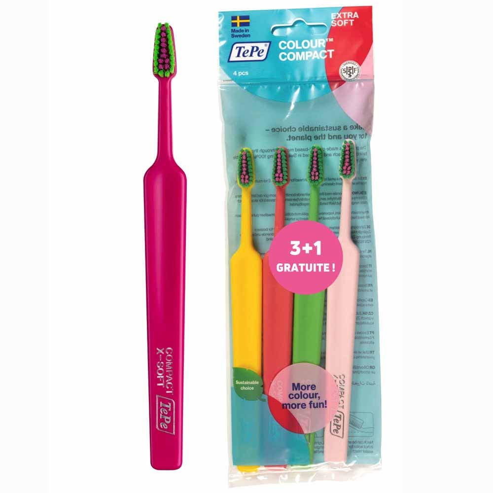 TePe Extra Soft Brosses à Dents Souples Colour Compact x4