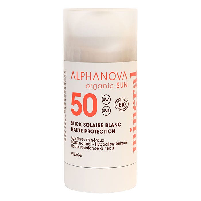 Alphanova Organic Sun Stick Solaire Visage Bio SPF50+ Blanc 15g