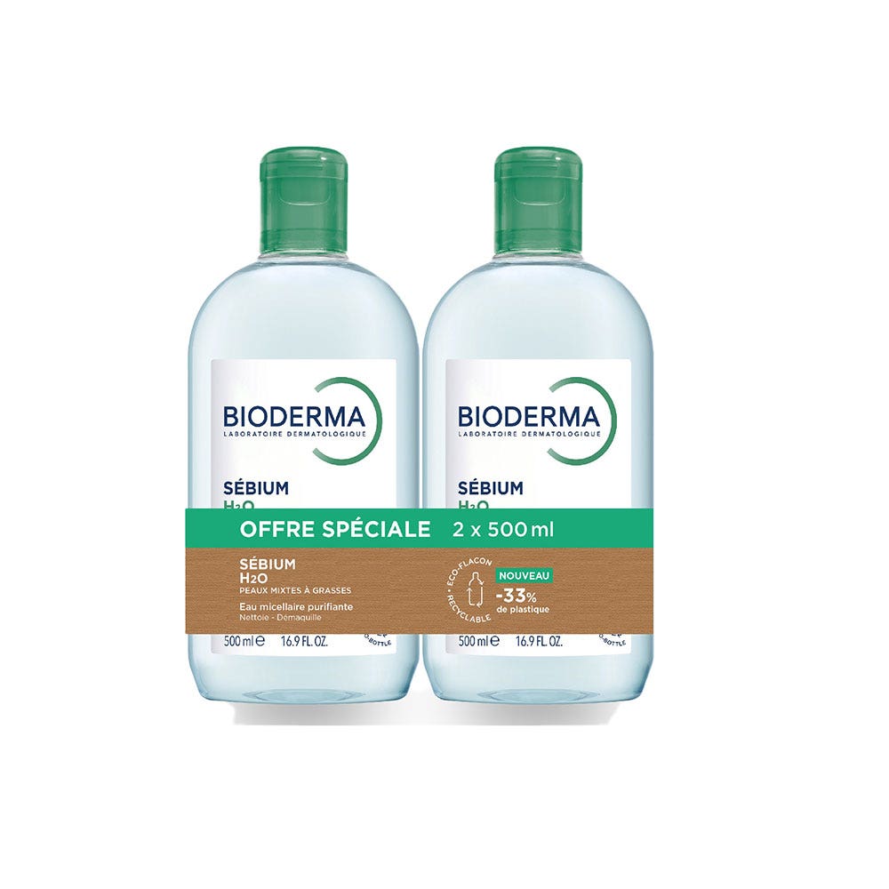 Bioderma Sebium Eau micellaire H2O Peaux grasses 2x500 ml