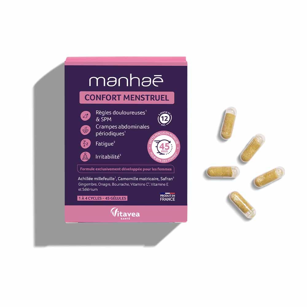 Manhaé Confort Menstruel Règles Douloureuses 1 à 4 Cycles 45 gélules