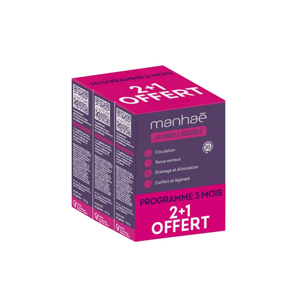 Manhaé Jambes Légères 2+1 Offert Circulation Confort et Tonus Veineux 90 gélules