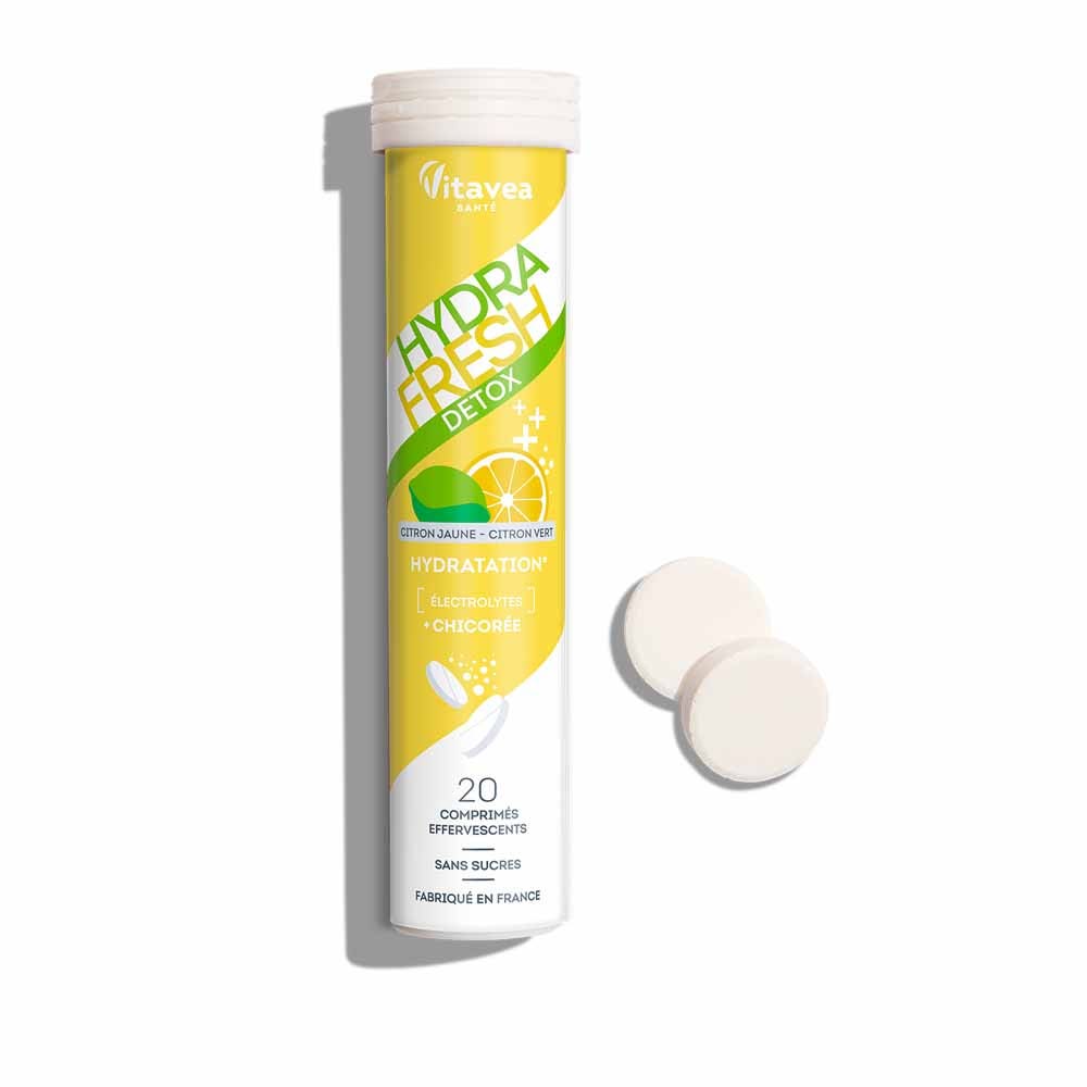 Vitavea Santé HydraFresh Hydratation Détox Chicorée et Pissenlit Goût Citron Jaune 20 comprimés effervescents