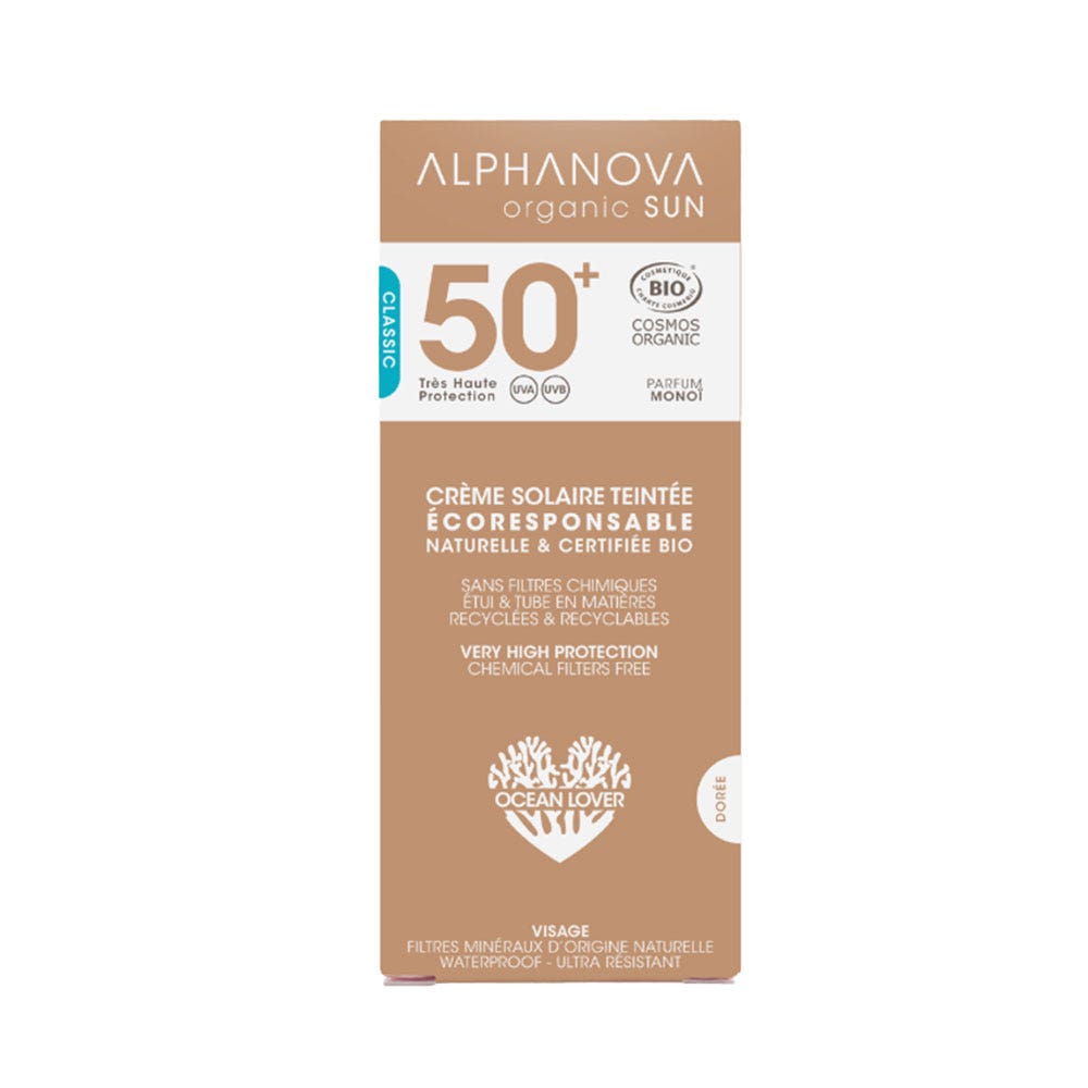 Alphanova Organic Sun Crème Solaire Teintée Très Haute Protection Spf50+ Bio Sans Parfum 40g
