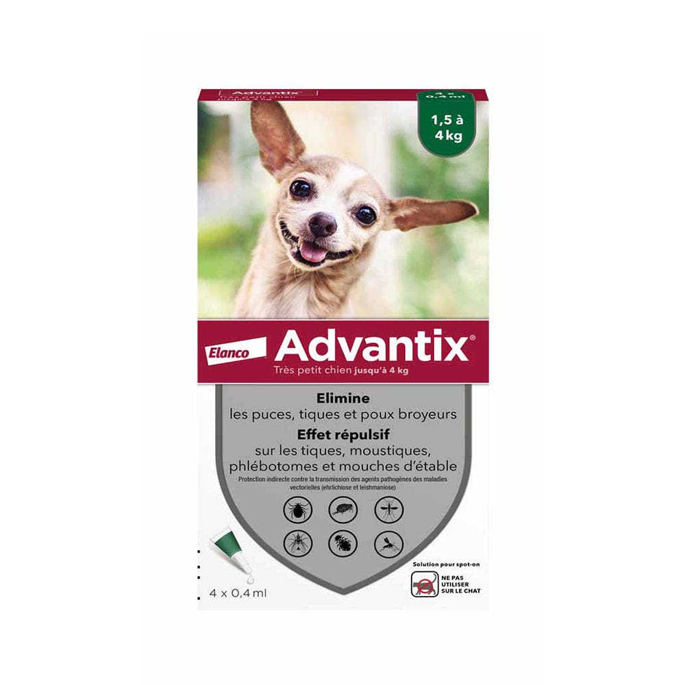 Advantix Pipettes Pour Très Petit Chien de 1,5 à 4kg 4 x 0.4ml