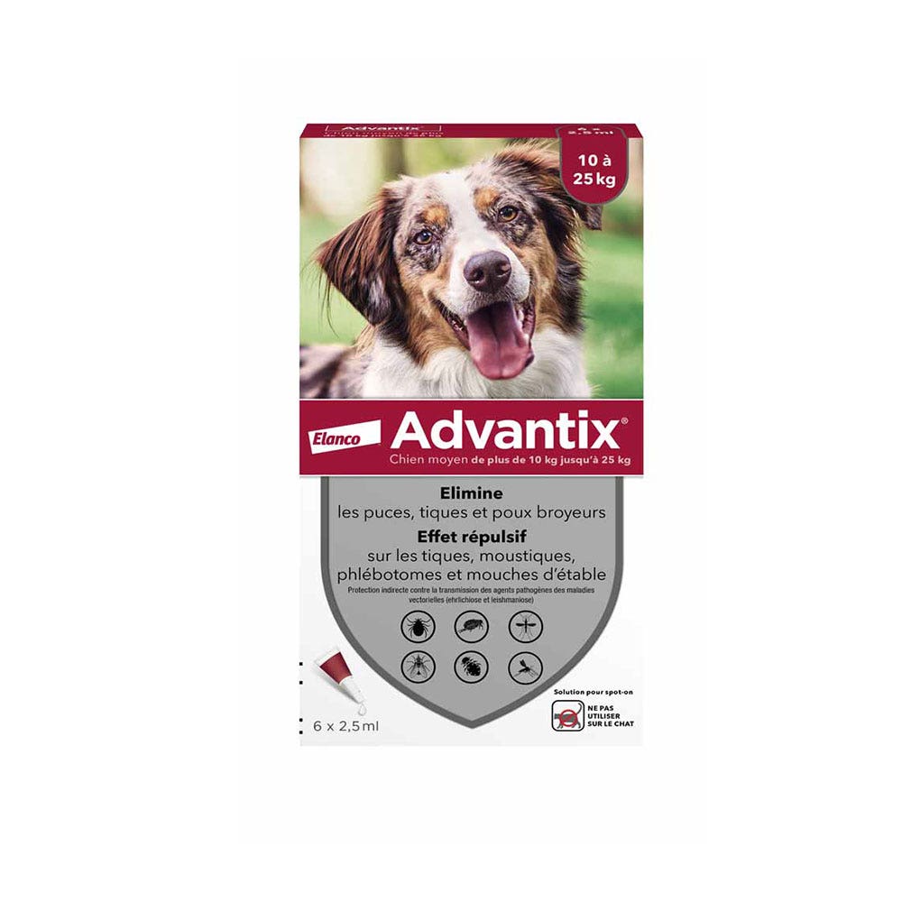 Advantix Pipettes Pour Chien Moyen de 10 à 25kg 6 x 2,5ml