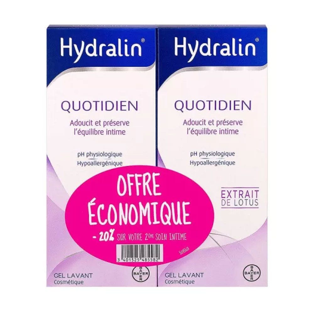 Hydralin Quotidien Gel Lavant Intime Adoucit et préserve 2x200 ml
