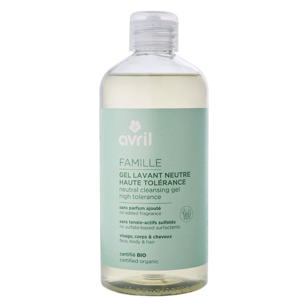 Avril Gel Nettoyant Neutre Haute Tolérance Famille Bio Visage, Corps et Cheveux 500ml