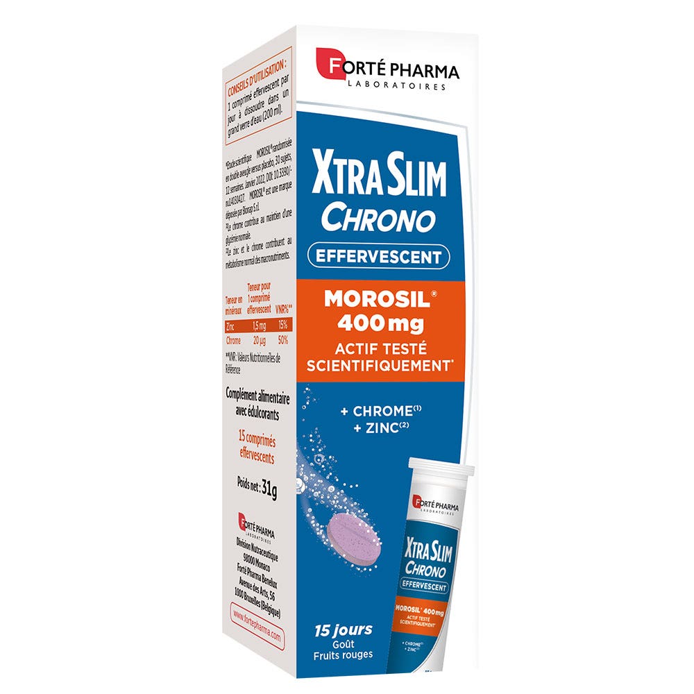 Forté Pharma XtraSlim Chrono Morosil 400mg Effervescent Goût Fruit Rouges 15 comprimés effervescents