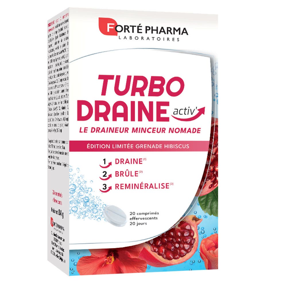 Forté Pharma TurboDraine Activ' Grenade Hibiscus 20 comprimés effervescents