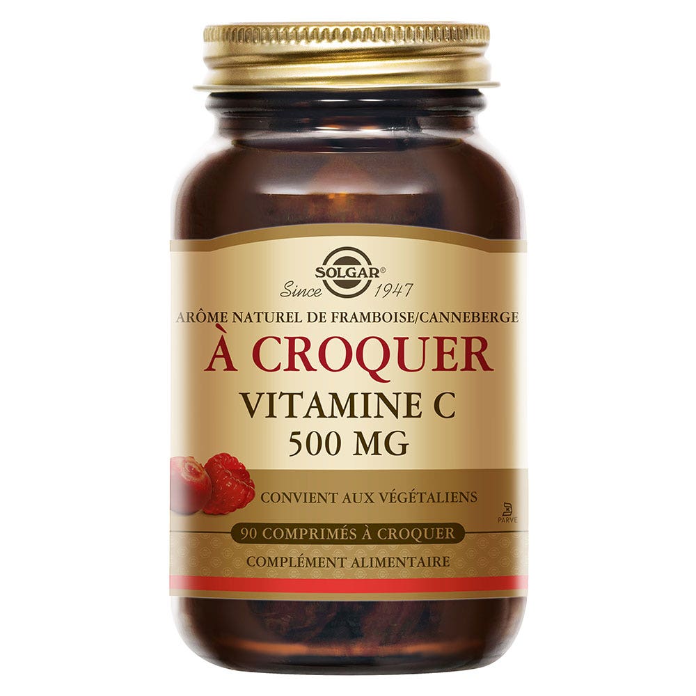 Solgar Vitamine C 500 mg à croquer Framboise et Canneberge 90 comprimés à croquer