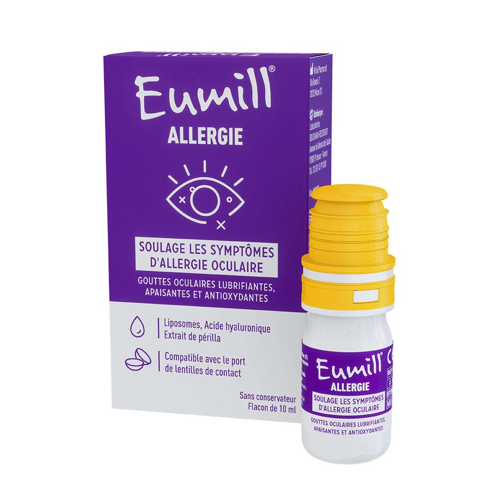 Eumill Gouttes oculaires lubrifiantes Soulage les symptômes d'allergie