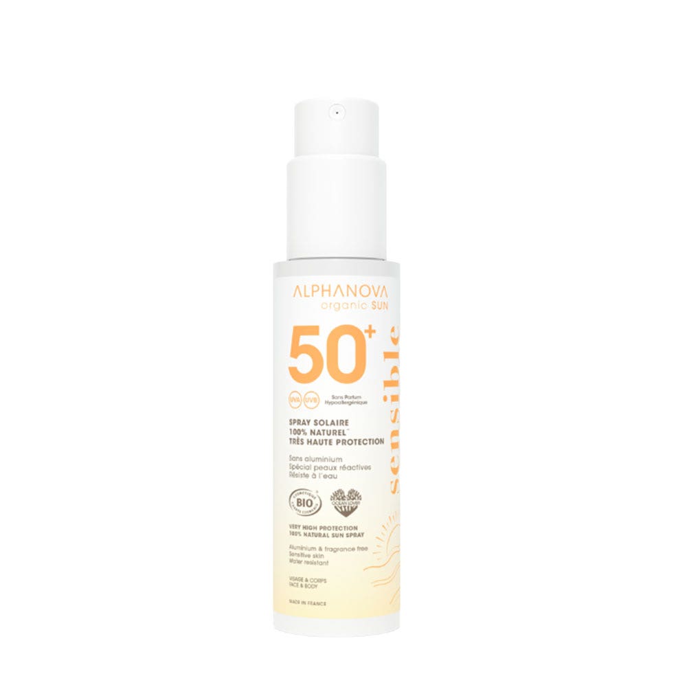 Alphanova Organic Sun Spray Solaire Spf50+ Sensitiv + Sans Parfum 100g