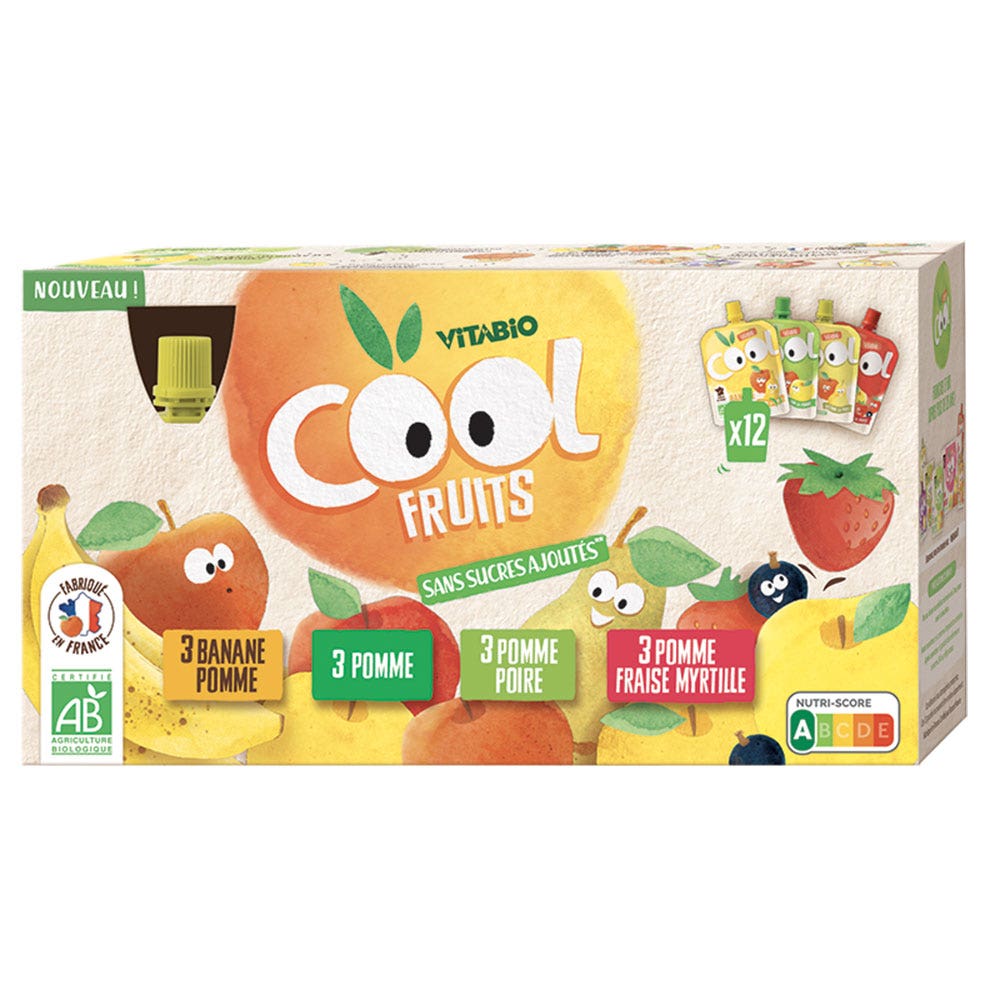 Vitabio Cool Fruits Compote en Gourde Enfants Dès 3 Ans 12x90g