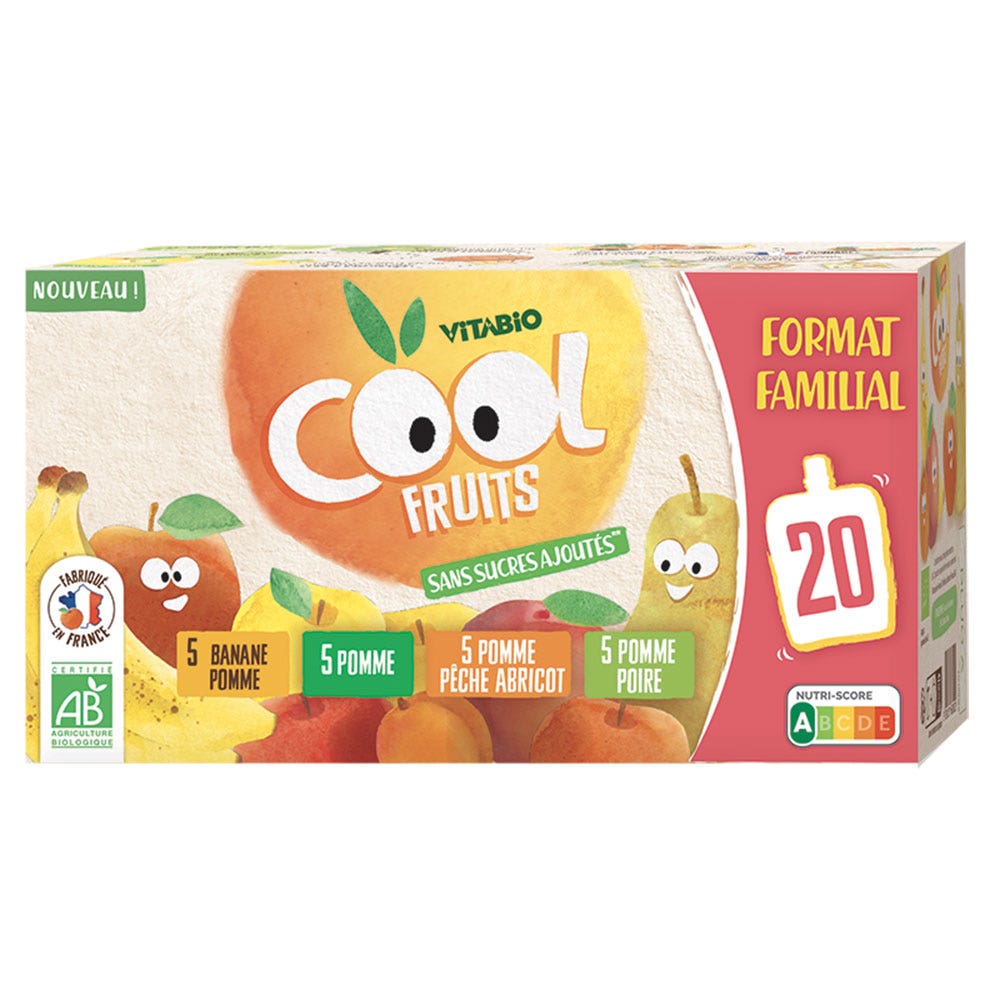 Vitabio Cool Fruits Compote en Gourde Enfants Dès 3 Ans 20x90g